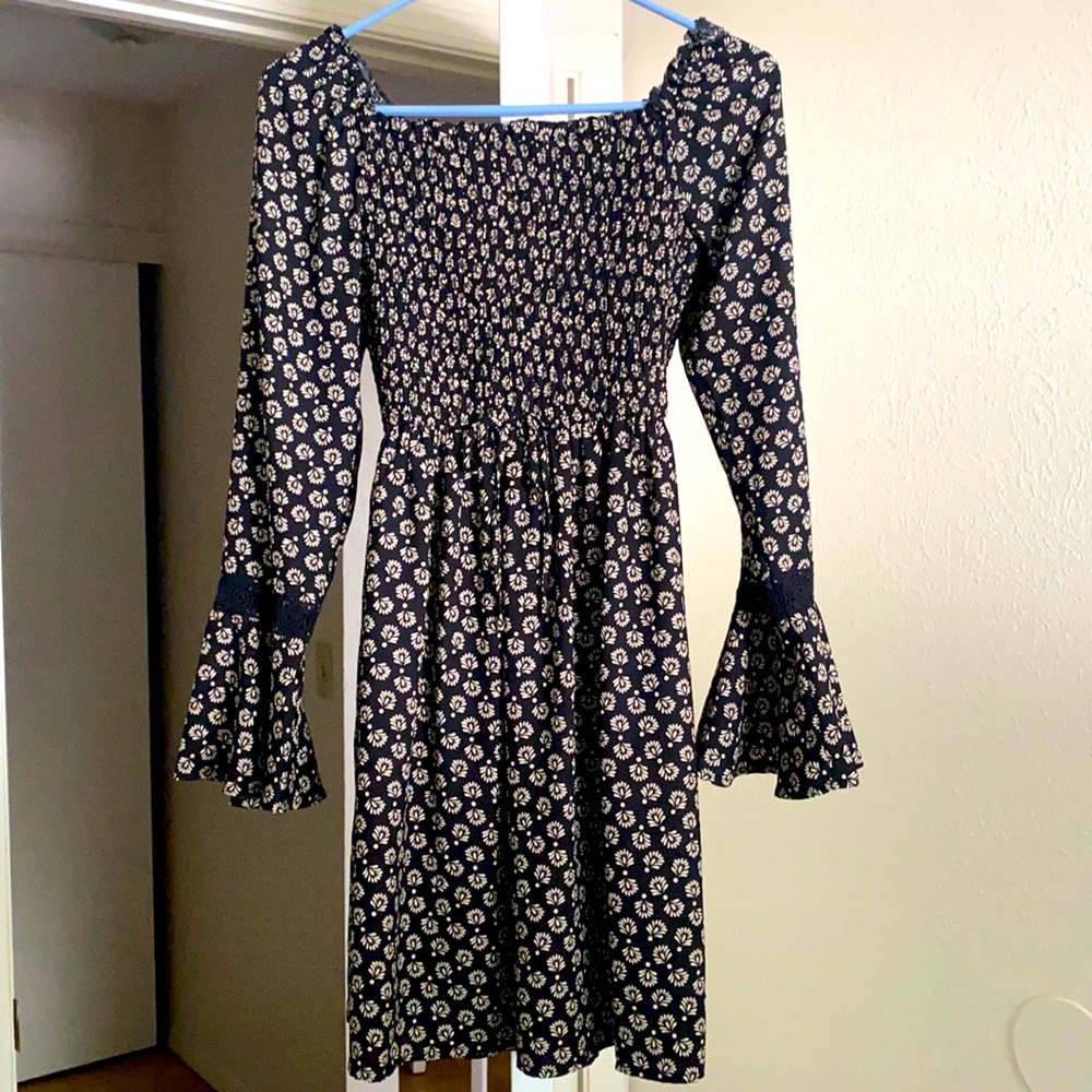 Floral Print Off the Shoulder Long Sleeve Dress